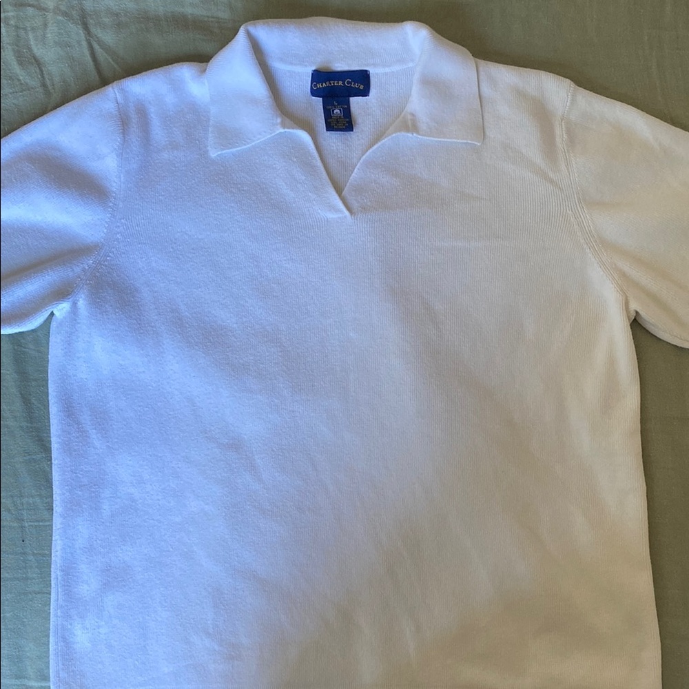 Charter Club White Polo Shirt Short-Sleeved